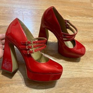 Red platform shoes